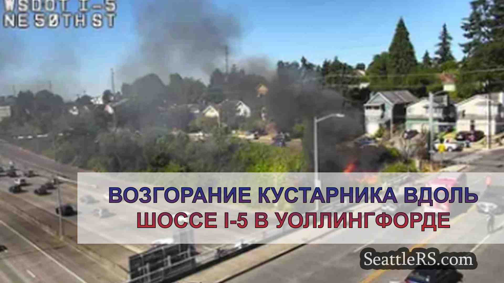 Возгорание кустарника вдоль шоссе I-5 в