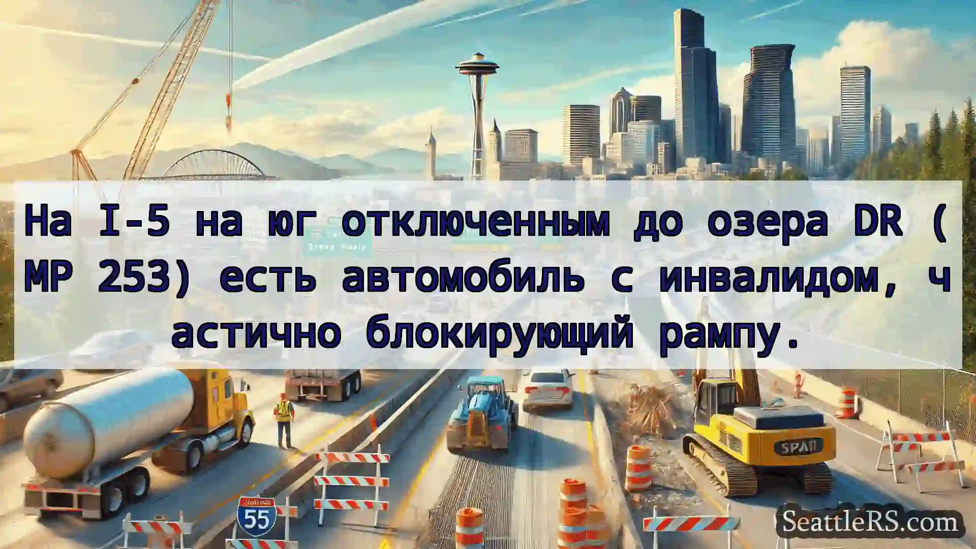 Транспортные новости Сиэтла На I-5 на юг отключенным до озера