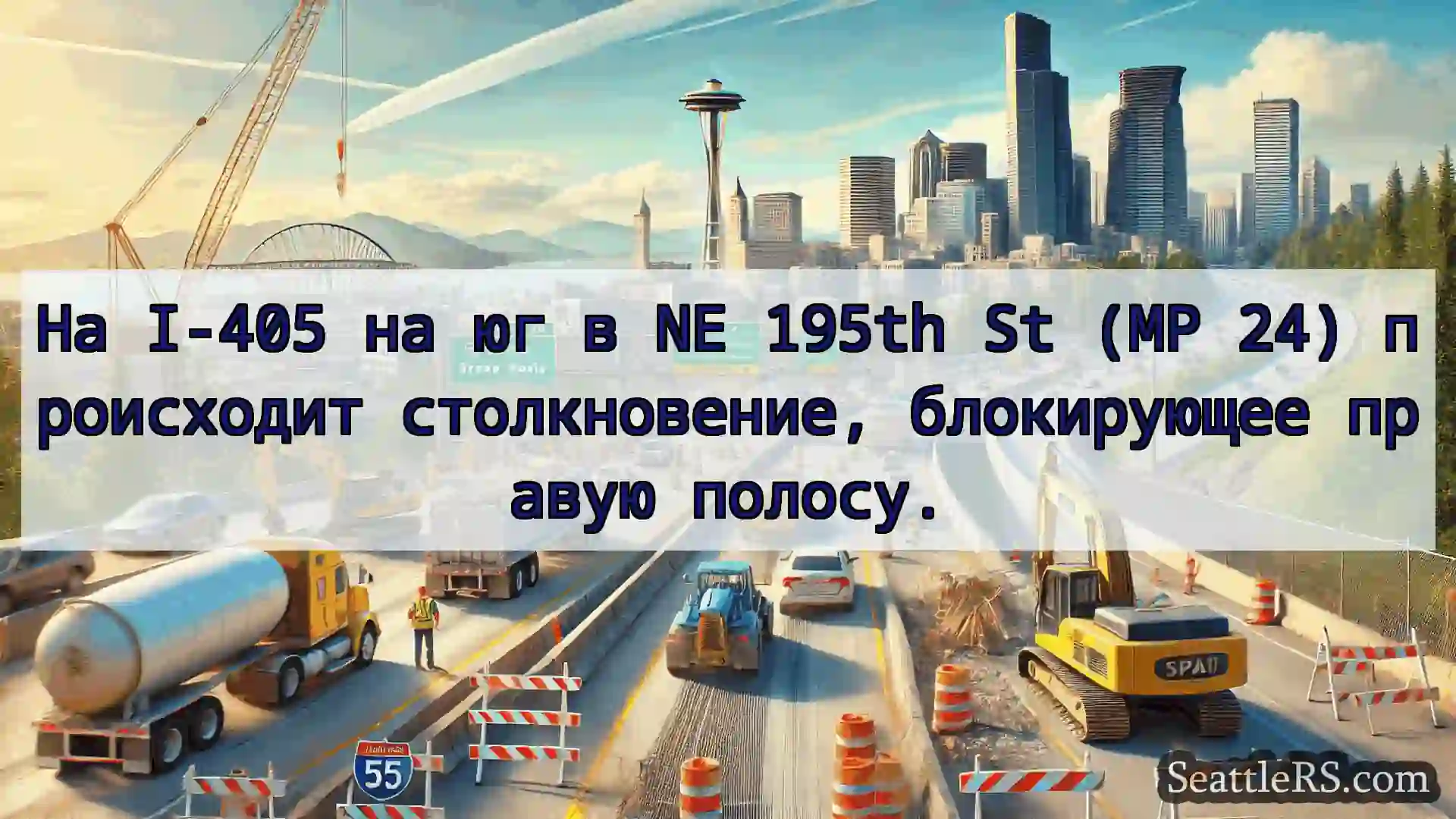 На I-405 на юг в NE 195th St (MP 24) происходит