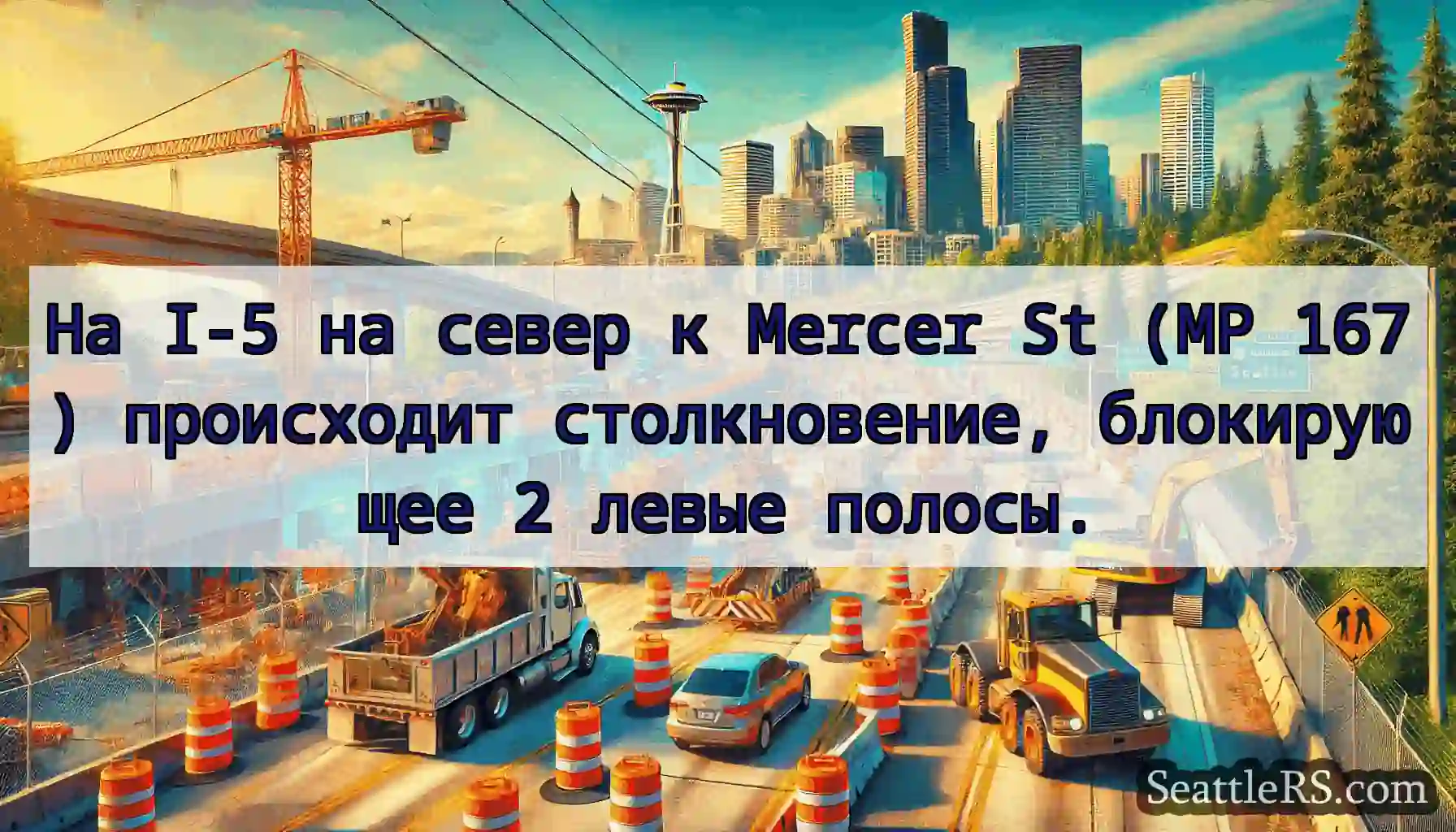 На I-5 на север к Mercer St (MP 167) происходит