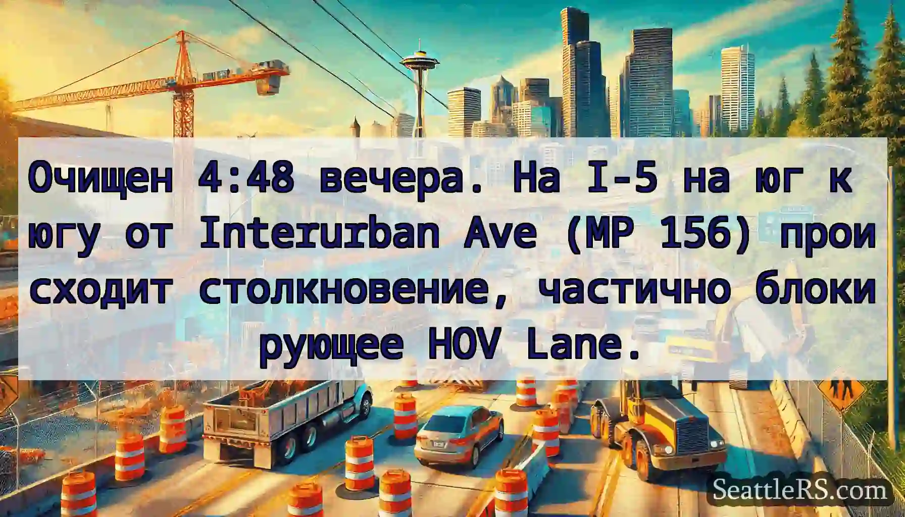 Очищен 4:48 вечера. На I-5 на юг к югу от