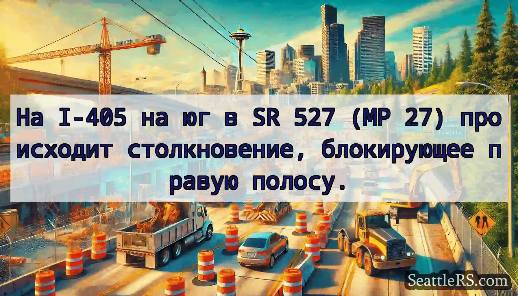 На I-405 на юг в SR 527 (MP 27) происходит