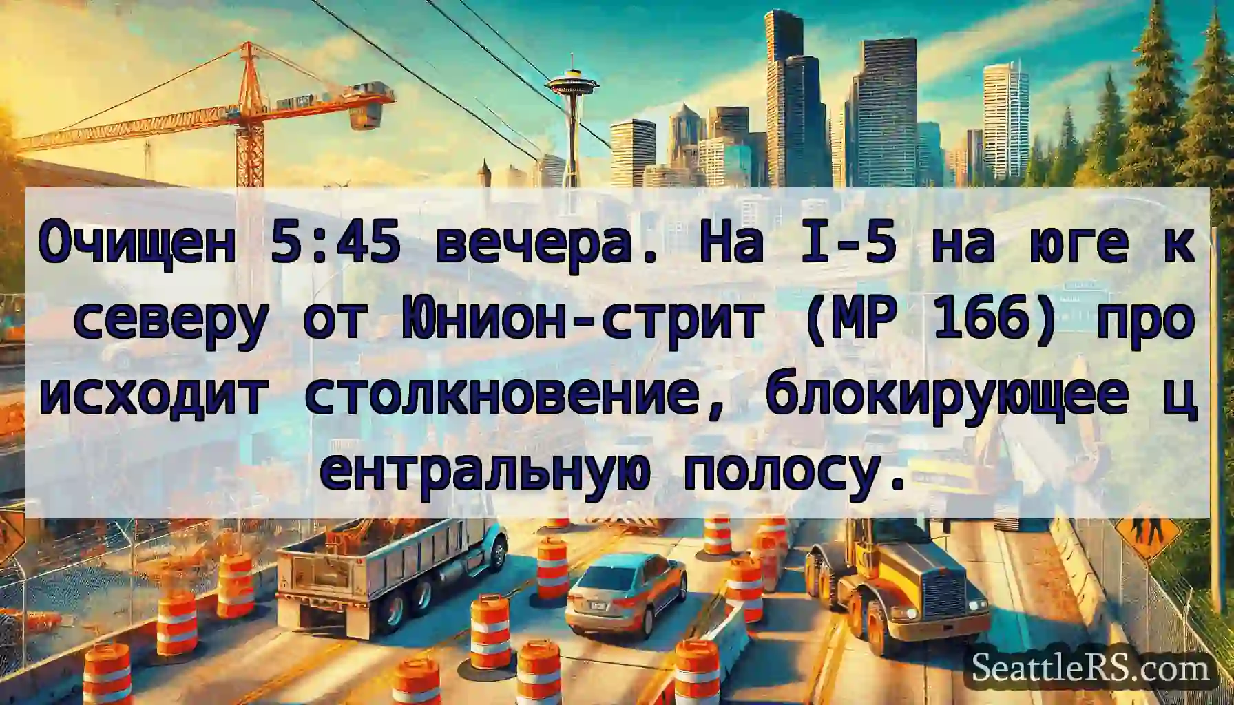 Очищен 5:45 вечера. На I-5 на юге к северу от