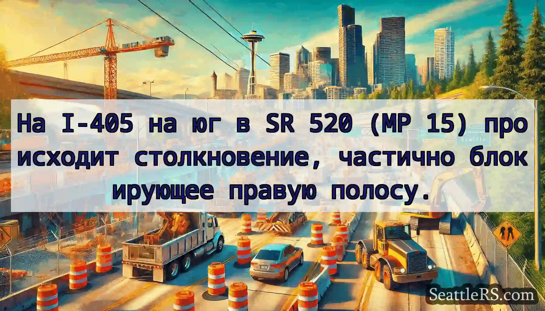 На I-405 на юг в SR 520 (MP 15) происходит