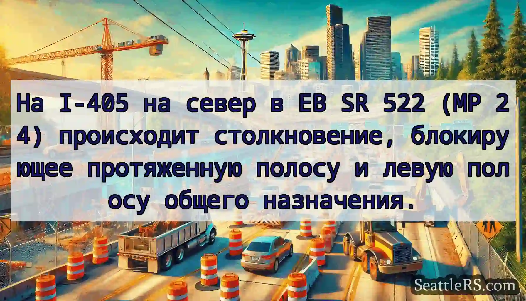 На I-405 на север в EB SR 522 (MP 24) происходит