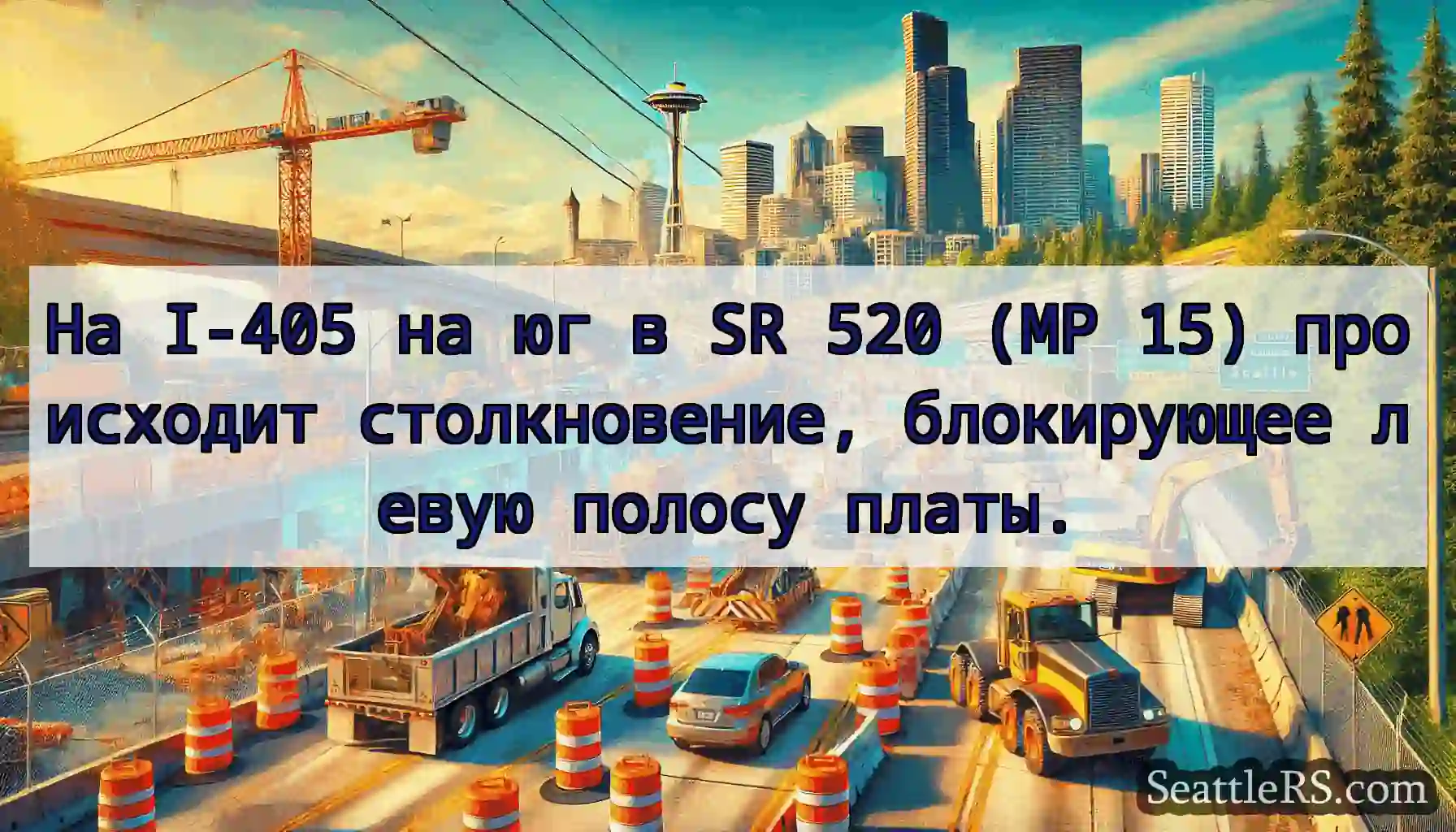 На I-405 на юг в SR 520 (MP 15) происходит