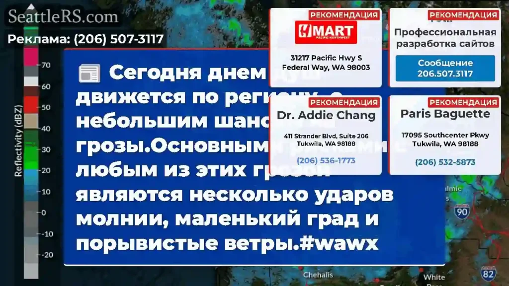 Сегодня днем ​​душ движется по региону, с