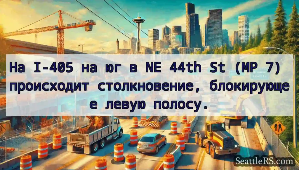 На I-405 на юг в NE 44th St (MP 7) происходит