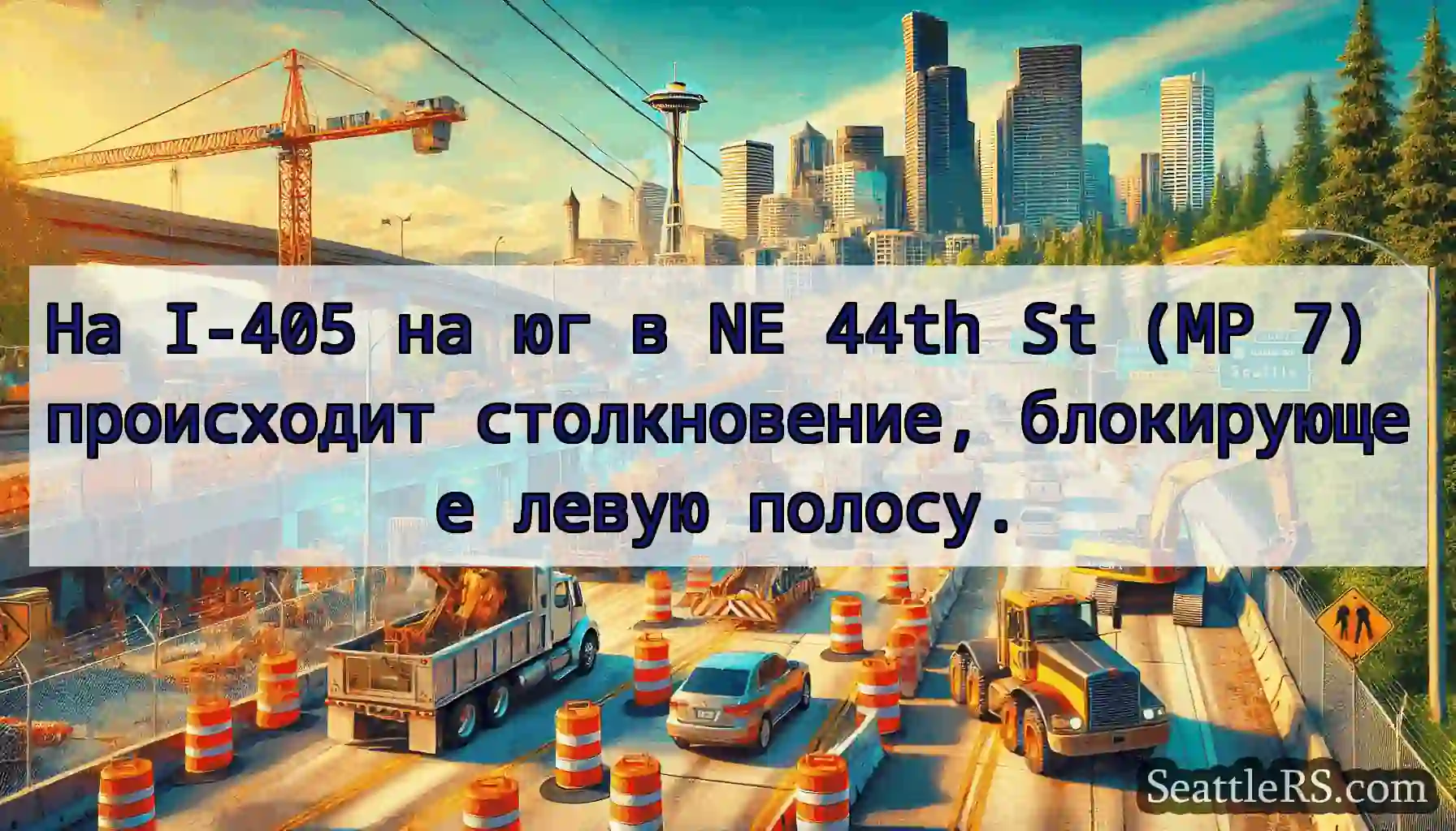 На I-405 на юг в NE 44th St (MP 7) происходит