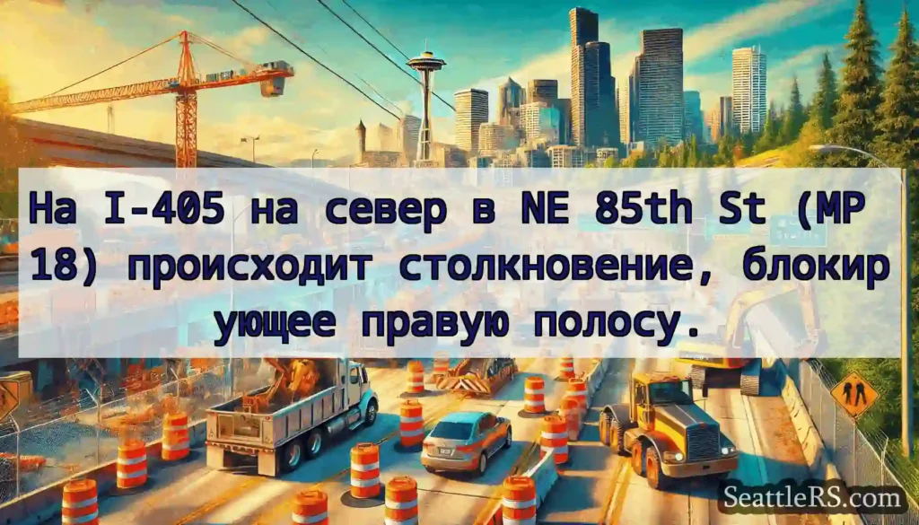 На I-405 на север в NE 85th St (MP 18) происходит