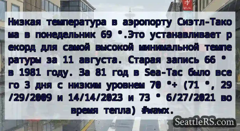 Низкая температура в аэропорту Сиэтл-Такома в