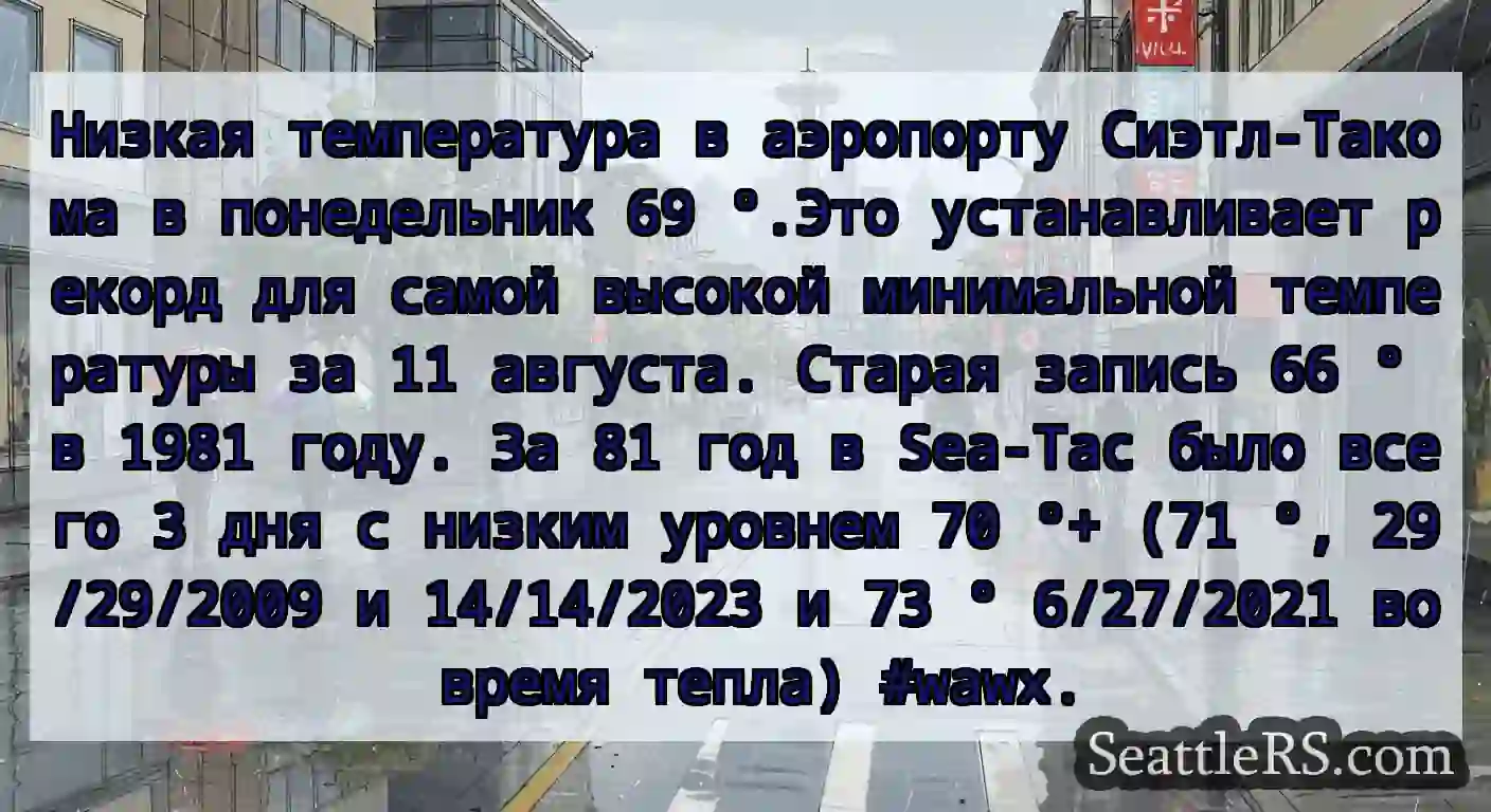 Низкая температура в аэропорту Сиэтл-Такома в