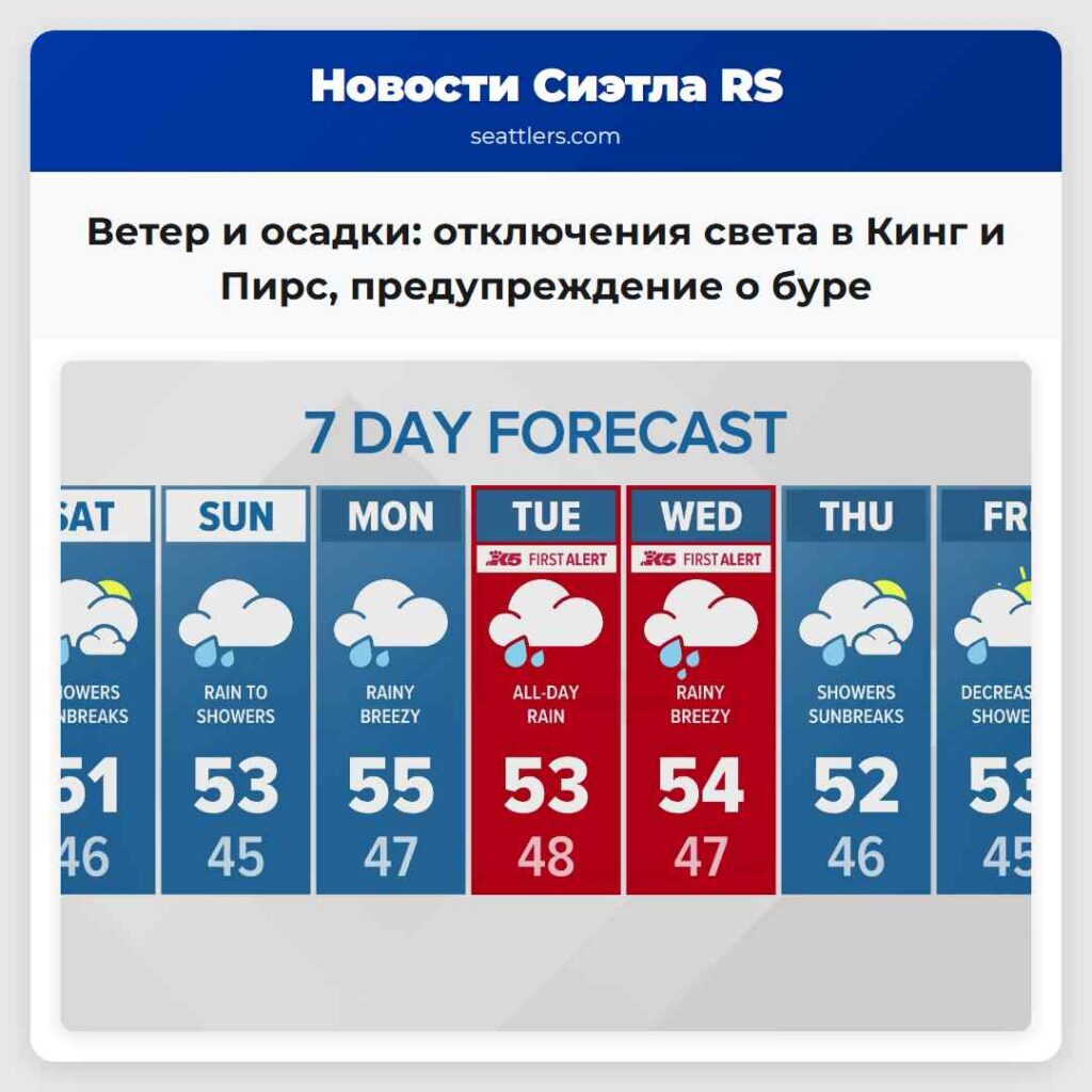 Ветер и осадки: отключения света в Кинг и Пирс,