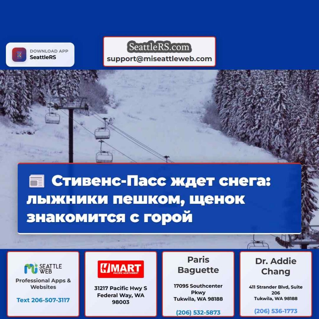 Стивенс-Пасс ждет снега: лыжники пешком, щенок