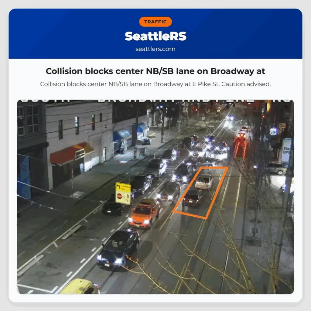 Collision blocks center NB/SB lane on Broadway at