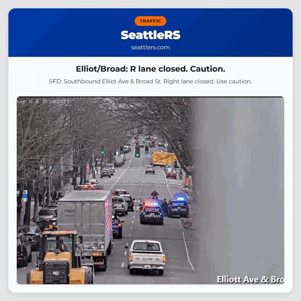 Elliot/Broad: R lane closed. Caution.