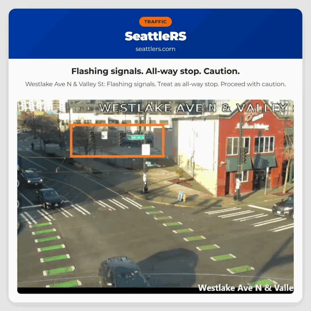 Flashing signals. All-way stop. Caution.