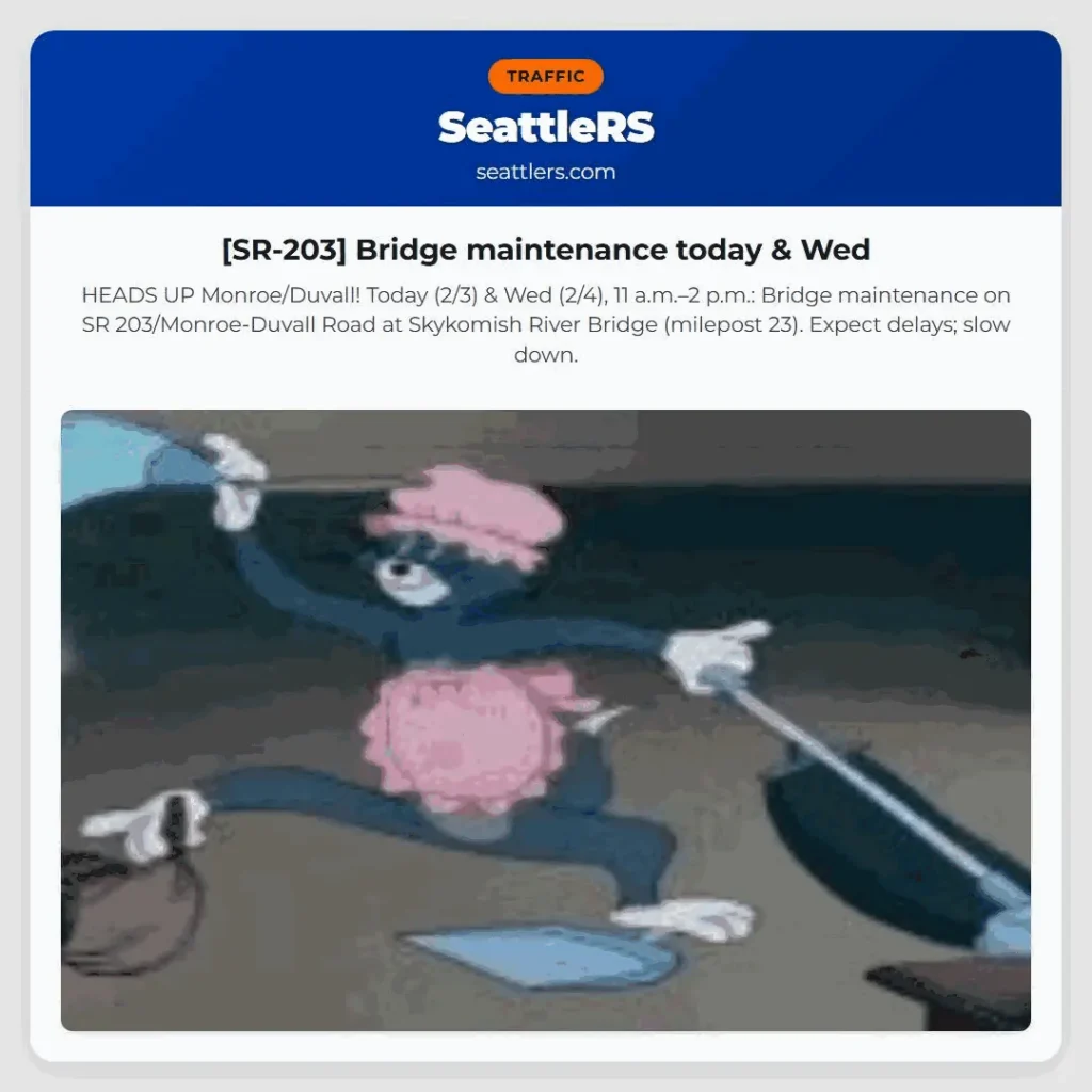 [SR-203] Bridge maintenance today & Wed