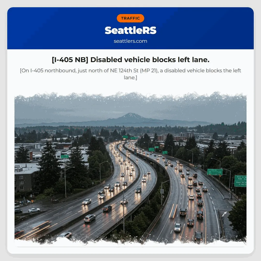 [I-405 NB] Disabled vehicle blocks left lane.