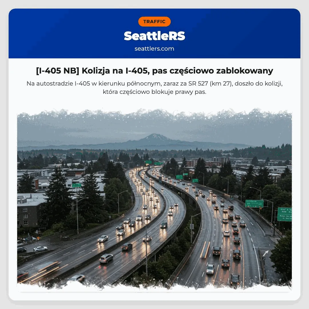 [I-405 NB] Kolizja na I-405, pas częściowo zablokowany