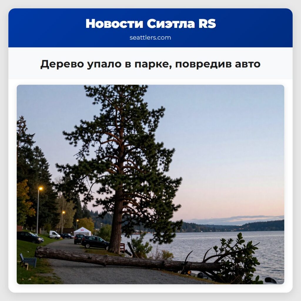 Дерево упало в парке, повредив авто