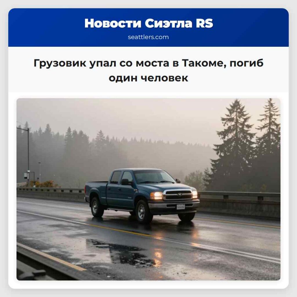 Грузовик упал со моста в Такоме, погиб один