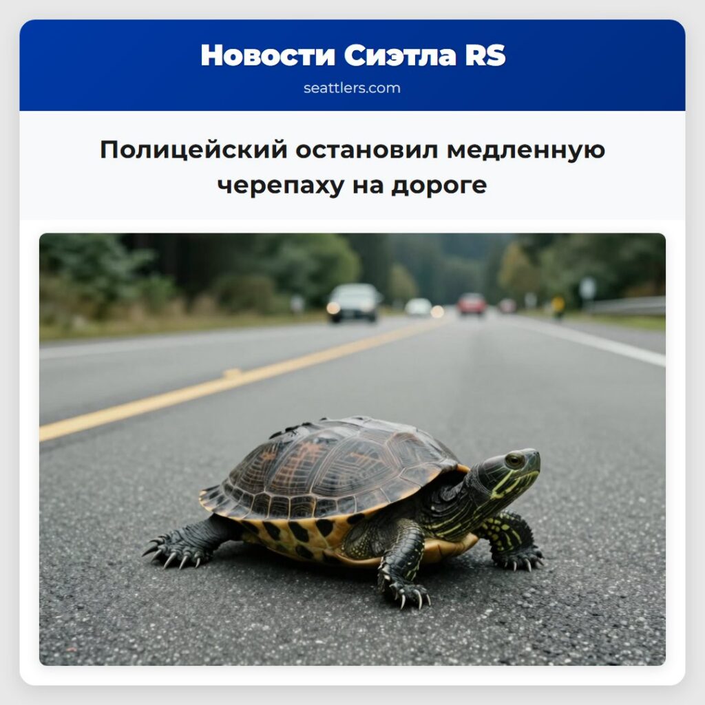 Полицейский остановил медленную черепаху на дороге