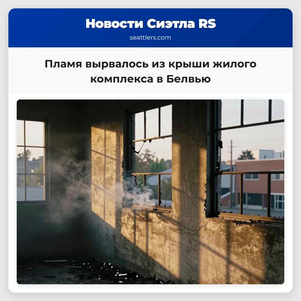 Пламя вырвалось из крыши жилого комплекса в Белвью