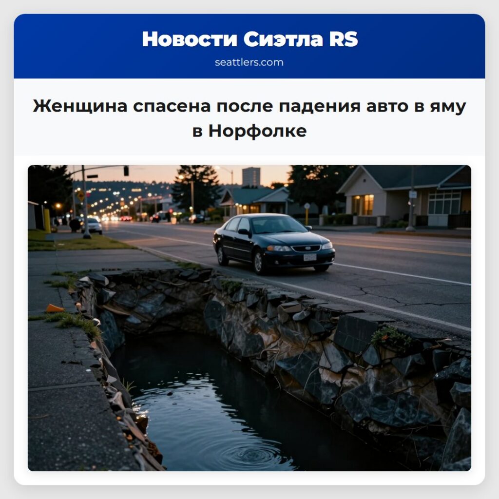 Женщина спасена после падения авто в яму в