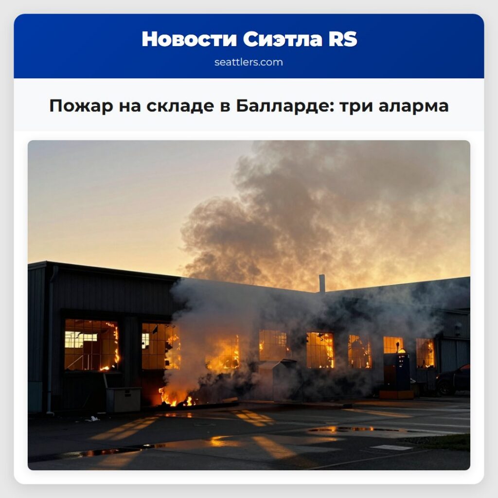 Пожар на складе в Балларде: три аларма