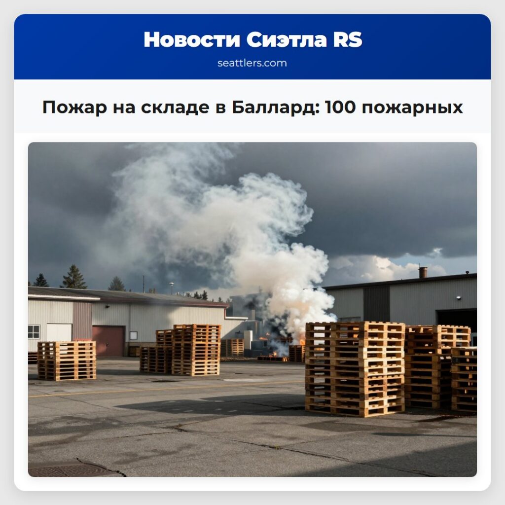 Пожар на складе в Баллард: 100 пожарных