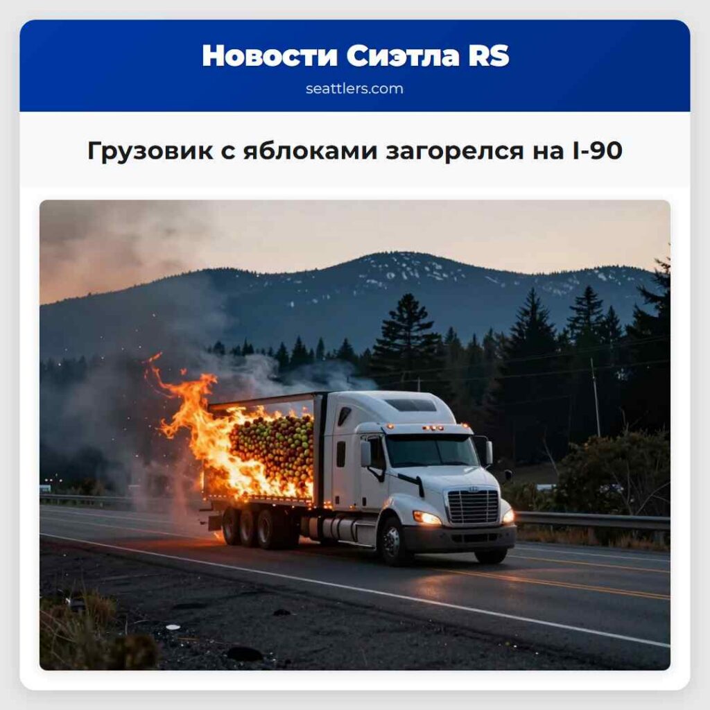 Грузовик с яблоками загорелся на I-90